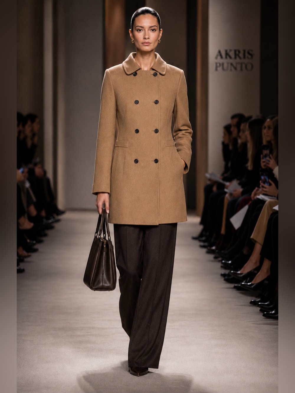 Akris punto wool angora camel tan double breasted peacoat US 12 FR 45 D 42 CBK